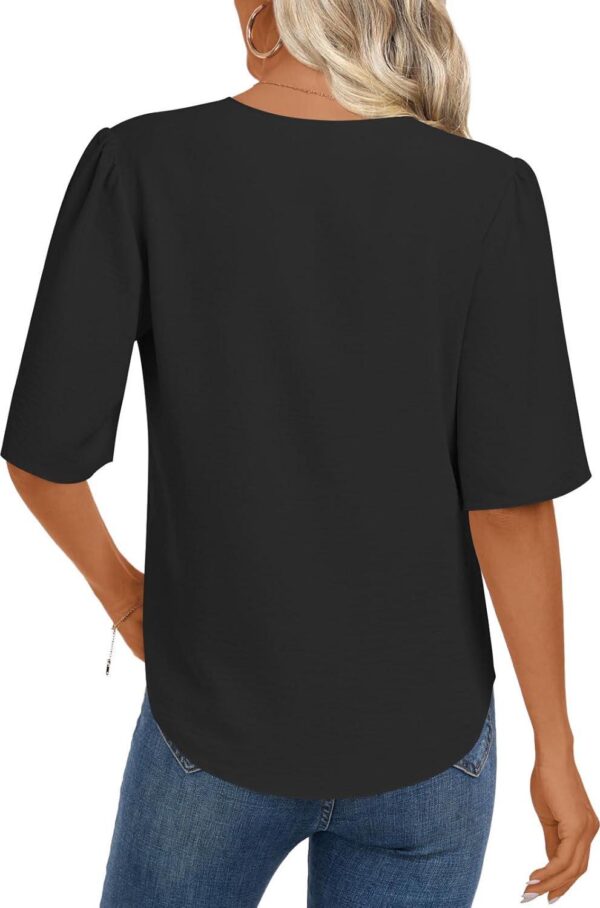 Womens 2024 Summer Tops V-Neck Casual Button Down Shirts Short Sleeve Trendy Blouses - Image 3