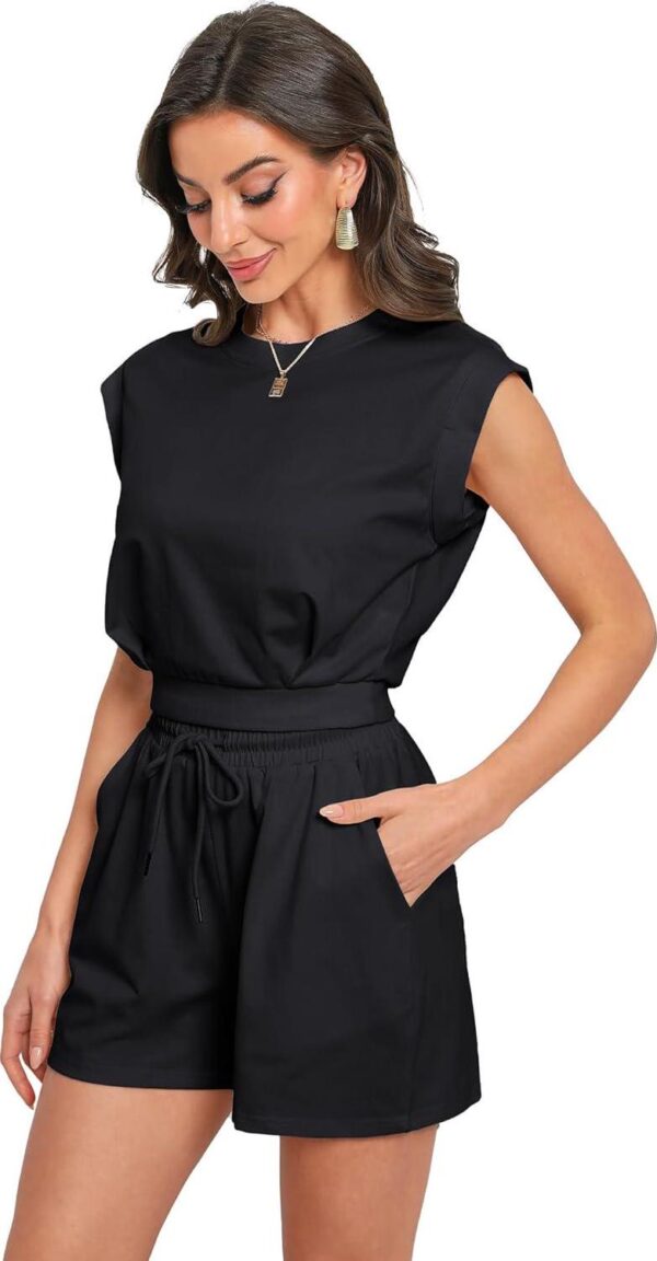 Womens 2 Piece Outfits Summer Shorts Sets Ribbed Knit Lounge Set Sleeveless High Waisted Pants Tracksuit - Image 2