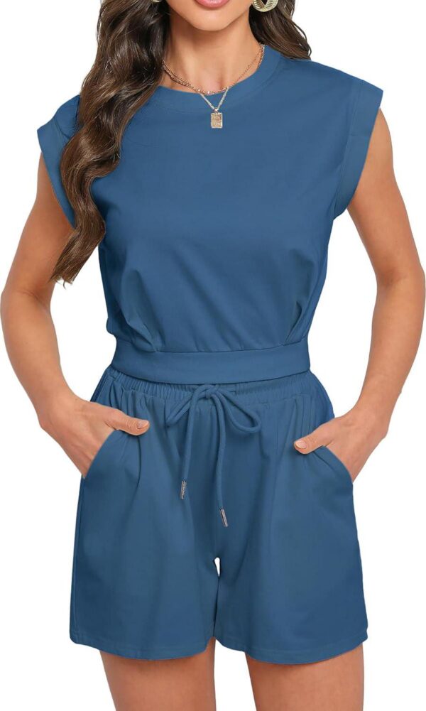 Womens 2 Piece Outfits Summer Shorts Sets Ribbed Knit Lounge Set Sleeveless High Waisted Pants Tracksuit