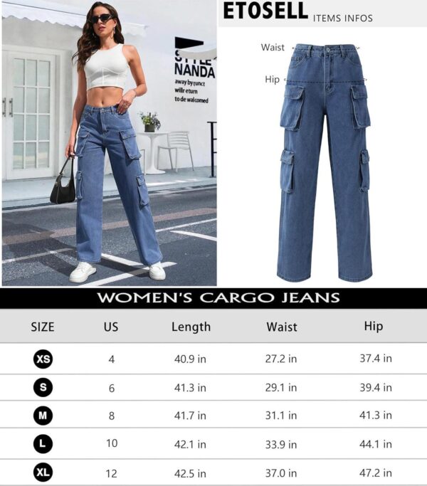 Womens Cargo Jeans High Waisted Cargo Pants Y2k Baggy Wide Leg Denim Trousers with Flap Pockets - Image 6
