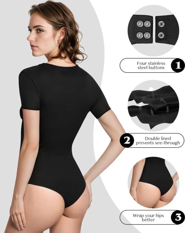 Womens Crew Neck Short Sleeve Bodysuits for Women Double Lined Sexy Going Out Thong Body Suits Tops Shirts Clothing - Image 3