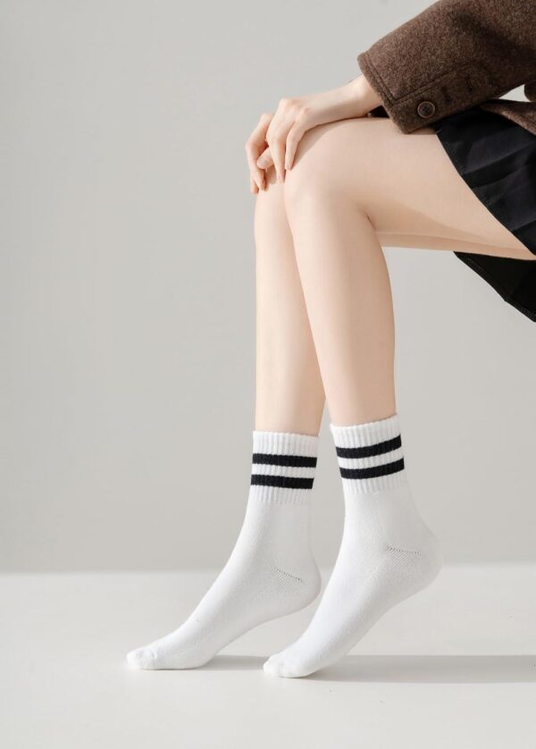 Womens Crew Socks Cushioned Cotton Striped Quarter Socks Vintage Retro Running Socks 6 Pairs - Image 3
