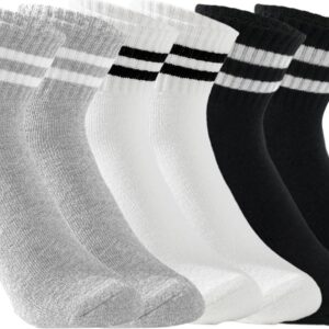 Womens Crew Socks Cushioned Cotton Striped Quarter Socks Vintage Retro Running Socks 6 Pairs