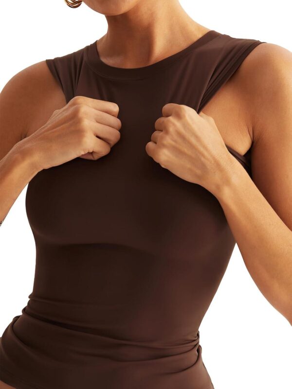 Womens Double Lined Racerback Tank Tops Sleeveless High Neck Fitted Basic Shirts - Image 2