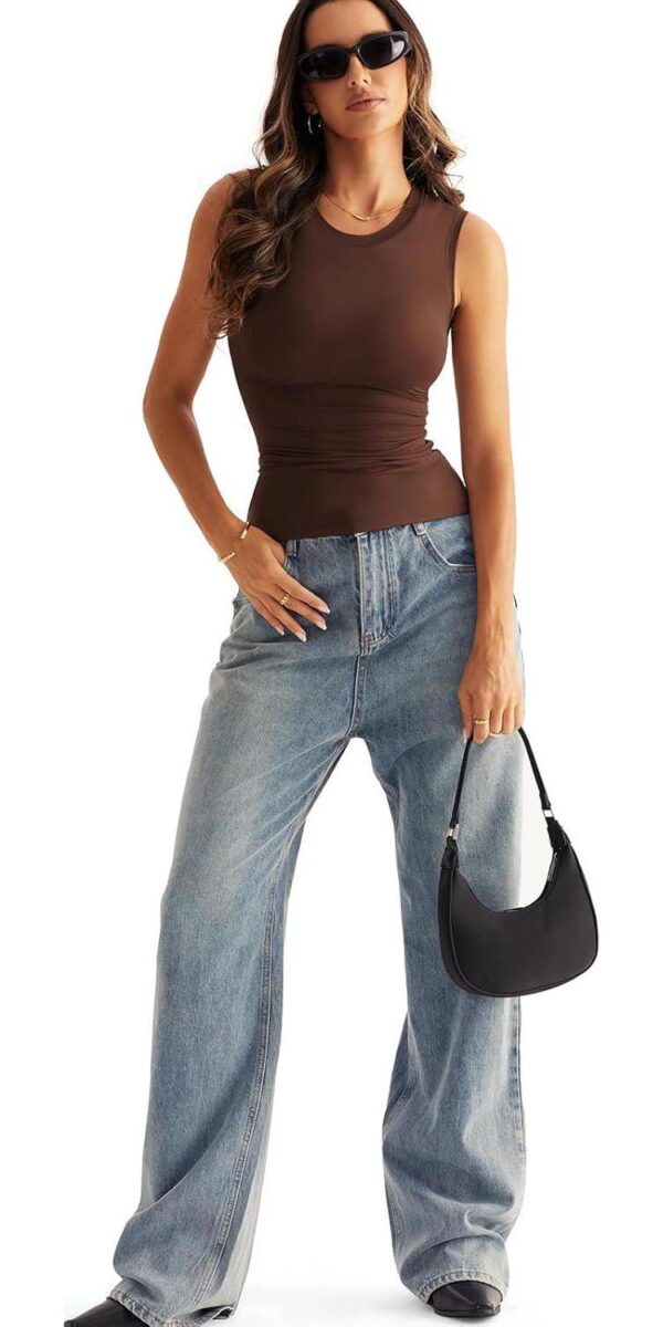 Womens Double Lined Racerback Tank Tops Sleeveless High Neck Fitted Basic Shirts - Image 8