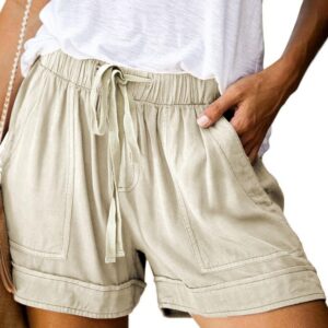 Womens Drawstring Shorts Summer Elastic Waist Casual Lightweight with Pockets