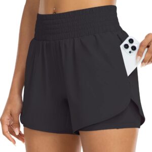 Womens High Waist Running Shorts Athletic Workout Quick Dry Shorts for Women with Pockets Gym Yoga White Summer Shorts