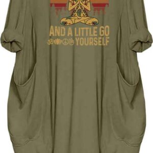 Womens I'm Mostly Peace Love and Light and A Little Go Print Long Sleeve Loose Pocket Oversize Tunic Dress