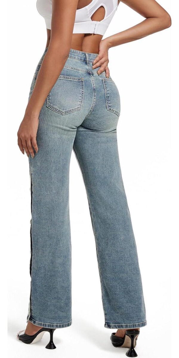 Womens Jeans Hig Waisted Straight Leg Loose Stretchy Tummy Control Trendy Side Slit Jeans for Women 2024 - Image 3