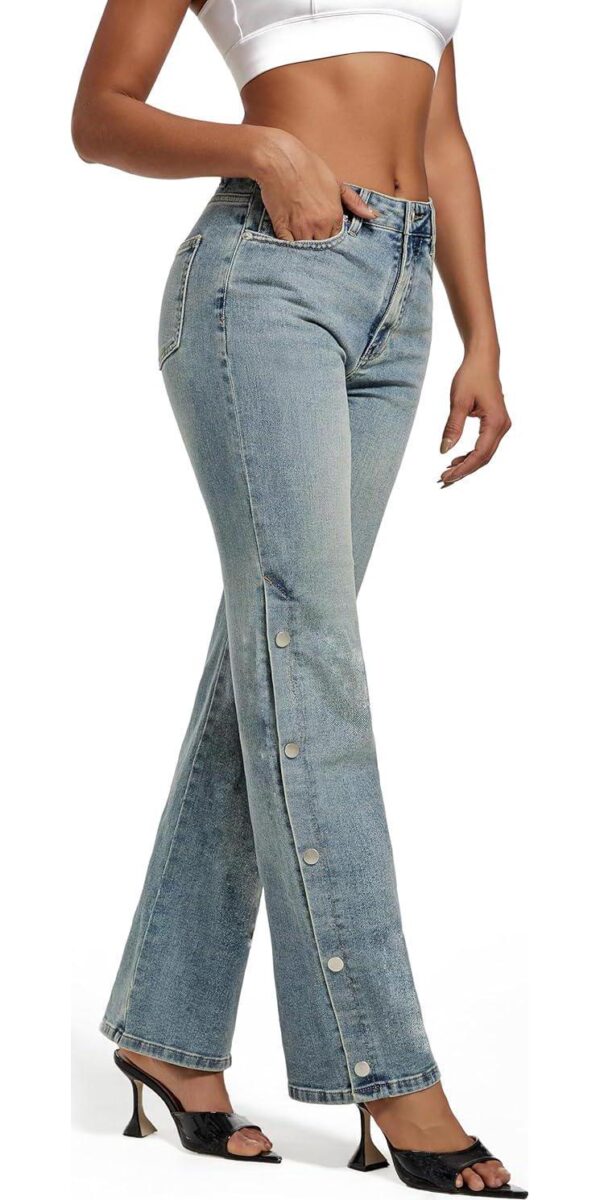 Womens Jeans Hig Waisted Straight Leg Loose Stretchy Tummy Control Trendy Side Slit Jeans for Women 2024 - Image 2