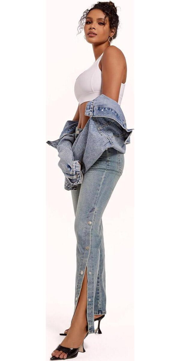Womens Jeans Hig Waisted Straight Leg Loose Stretchy Tummy Control Trendy Side Slit Jeans for Women 2024 - Image 6