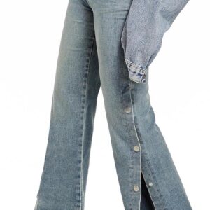 Womens Jeans Hig Waisted Straight Leg Loose Stretchy Tummy Control Trendy Side Slit Jeans for Women 2024