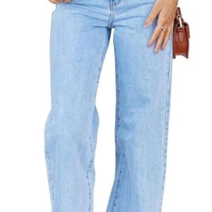 Womens Jeans Mid Waisted Straight Leg Loose Stretchy Lightweight Tummy Control Trendy Jeans for Women 2024
