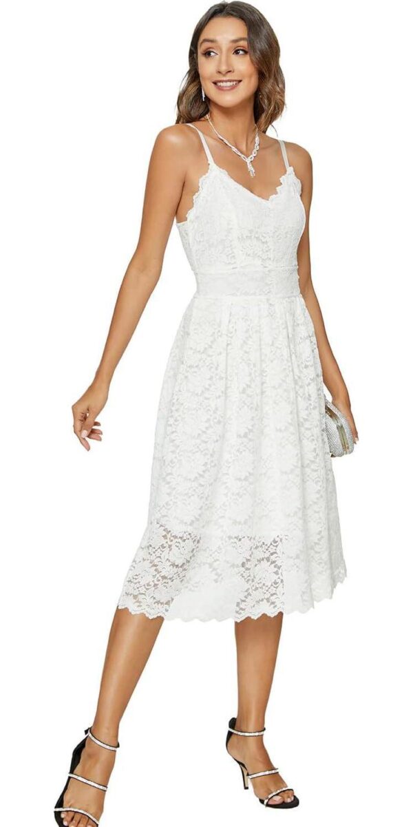 Womens Lace Floral Overlay V Neck Sexy Sleeveless Cocktail Party Swing Wedding Dresses - Image 4