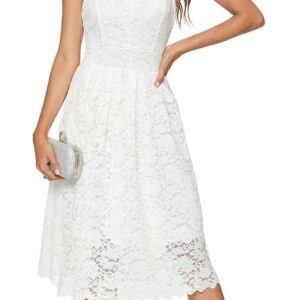 Womens Lace Floral Overlay V Neck Sexy Sleeveless Cocktail Party Swing Wedding Dresses