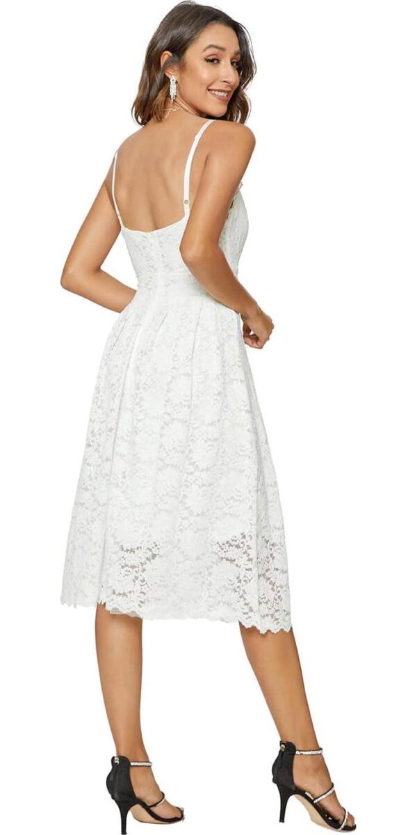 Womens Lace Floral Overlay V Neck Sexy Sleeveless Cocktail Party Swing Wedding Dresses - Image 3