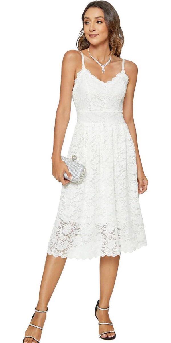 Womens Lace Floral Overlay V Neck Sexy Sleeveless Cocktail Party Swing Wedding Dresses - Image 6