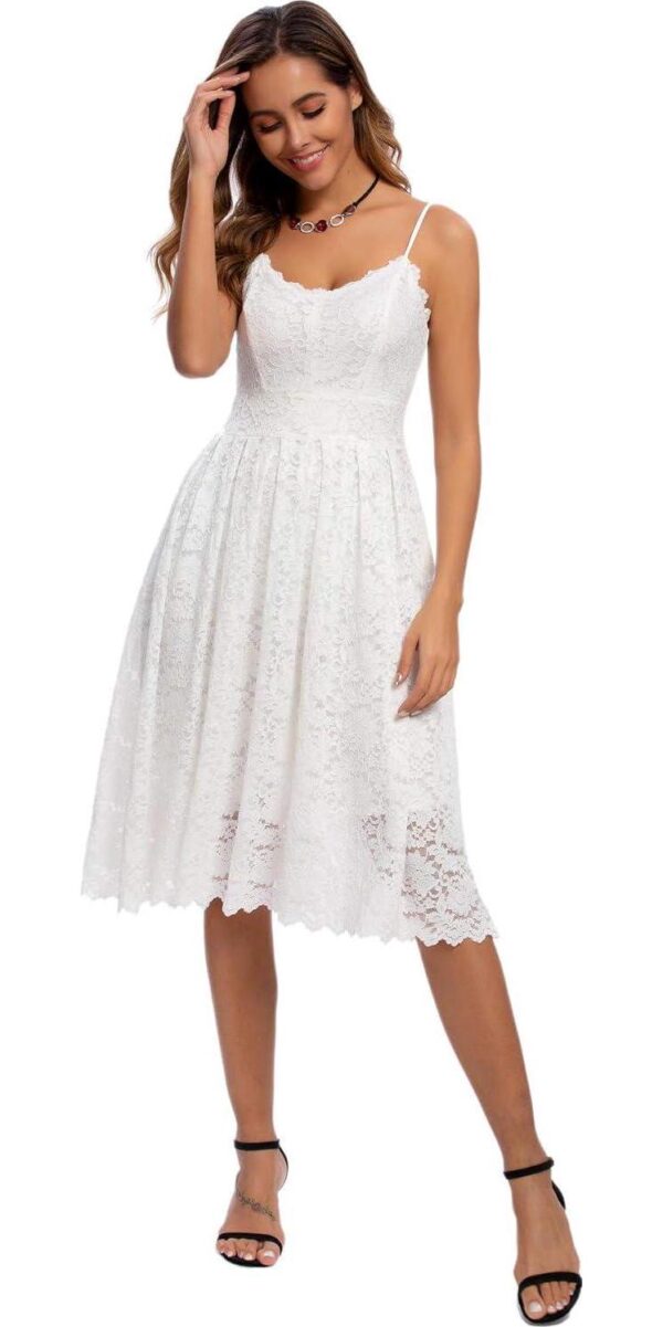 Womens Lace Floral Overlay V Neck Sexy Sleeveless Cocktail Party Swing Wedding Dresses - Image 7