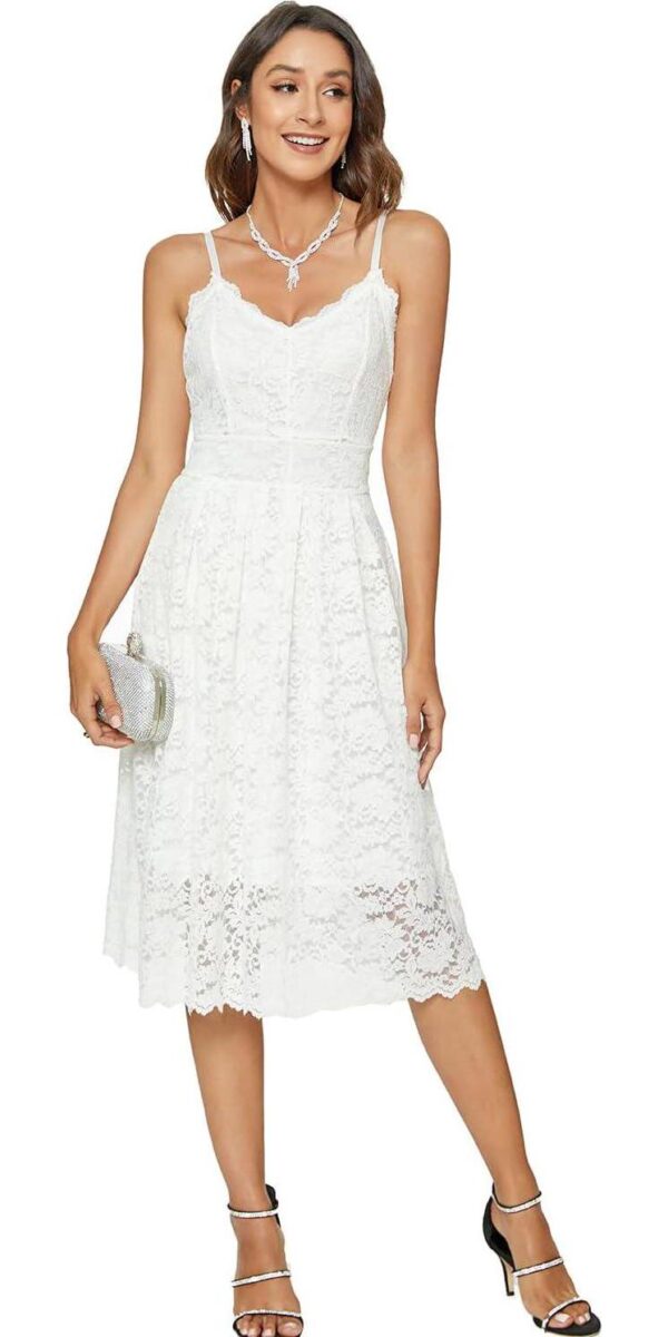 Womens Lace Floral Overlay V Neck Sexy Sleeveless Cocktail Party Swing Wedding Dresses - Image 2