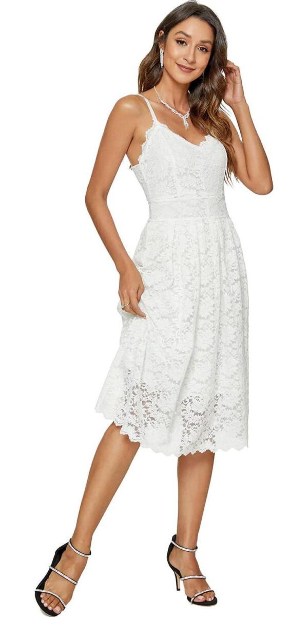 Womens Lace Floral Overlay V Neck Sexy Sleeveless Cocktail Party Swing Wedding Dresses - Image 5