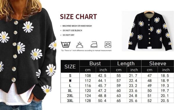 Womens Long Sleeve Daisy Flower Cardigan Sweaters Plus Size Aesthetic 90s Button Down Open Front Sweater Outfits - Image 4