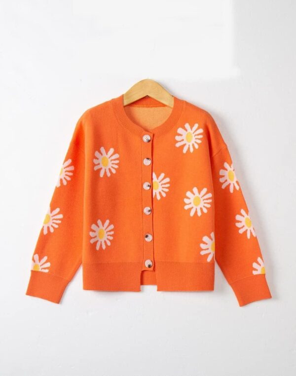 Womens Long Sleeve Daisy Flower Cardigan Sweaters Plus Size Aesthetic 90s Button Down Open Front Sweater Outfits - Image 3