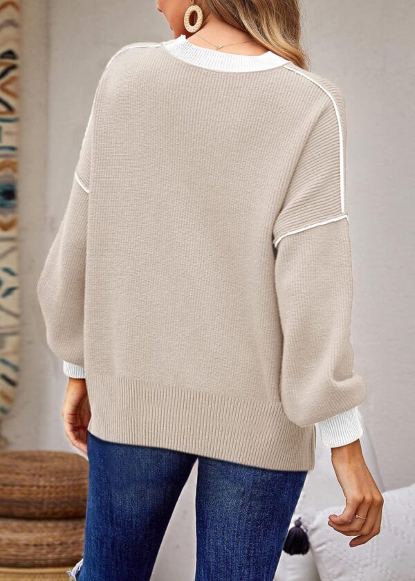 Womens Oversized Sweaters Fall 2024 Fashion Clothes Trendy Batwing Sleeve Colorblock Striped Knit Pullover Sweater Tops - Image 5