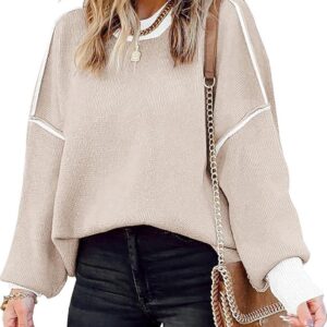 Womens Oversized Sweaters Fall 2024 Fashion Clothes Trendy Batwing Sleeve Colorblock Striped Knit Pullover Sweater Tops