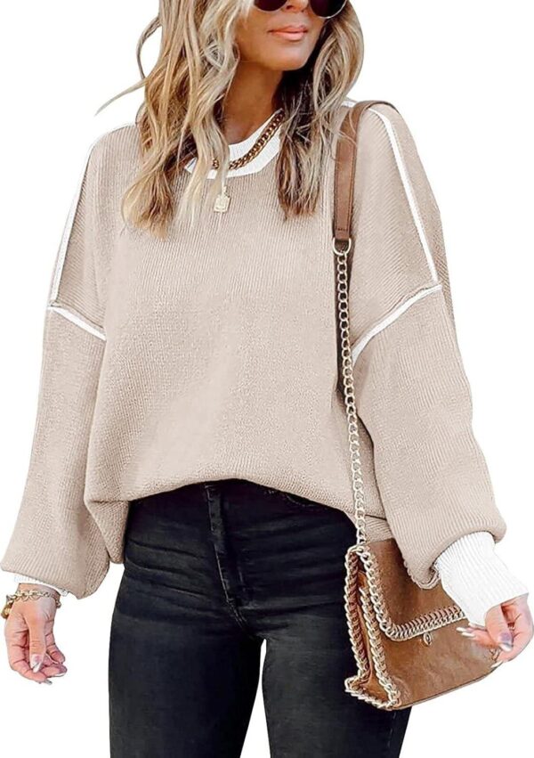 Womens Oversized Sweaters Fall 2024 Fashion Clothes Trendy Batwing Sleeve Colorblock Striped Knit Pullover Sweater Tops