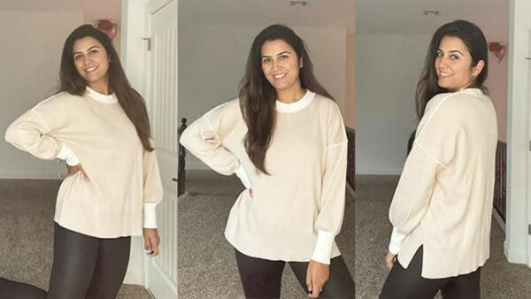 Womens Oversized Sweaters Fall 2024 Fashion Clothes Trendy Batwing Sleeve Colorblock Striped Knit Pullover Sweater Tops - Image 7