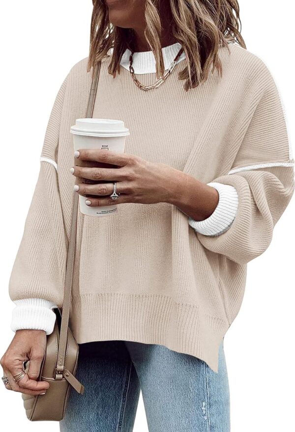 Womens Oversized Sweaters Fall 2024 Fashion Clothes Trendy Batwing Sleeve Colorblock Striped Knit Pullover Sweater Tops - Image 2