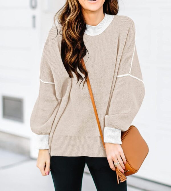 Womens Oversized Sweaters Fall 2024 Fashion Clothes Trendy Batwing Sleeve Colorblock Striped Knit Pullover Sweater Tops - Image 3