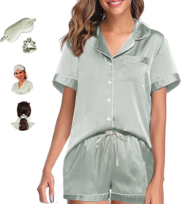 Womens Pajama Sets XS-4XL Silk Satin Pajamas Set Floral 2Pcs Pj Sets Button Down Pjs Set Sleepwear Loungewear
