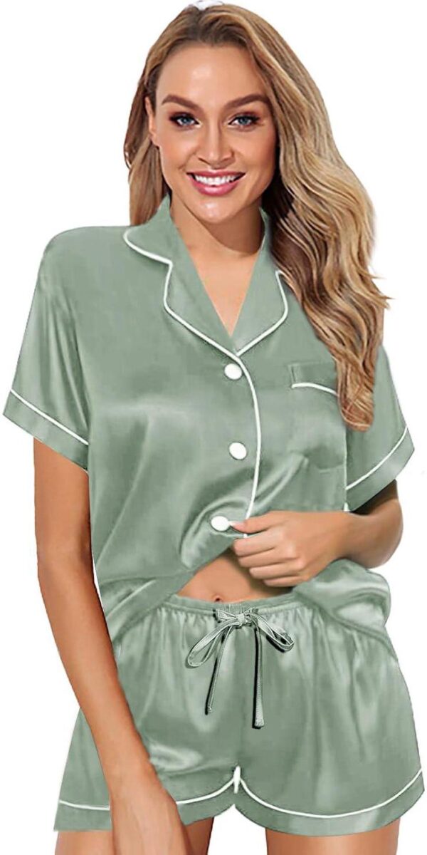 Womens Pajama Sets XS-4XL Silk Satin Pajamas Set Floral 2Pcs Pj Sets Button Down Pjs Set Sleepwear Loungewear - Image 4