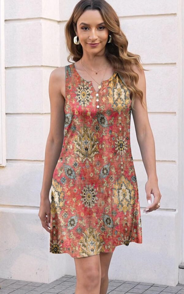 Womens Summer Dress 2024 Casual Button Down V Neck Sleeveless Fashion Boho Floral Beach Dress Sundress A-Line Dress - Image 3