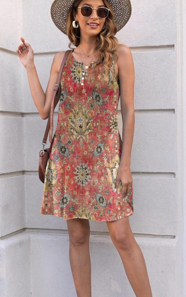 Womens Summer Dress 2024 Casual Button Down V Neck Sleeveless Fashion Boho Floral Beach Dress Sundress A-Line Dress - Image 2