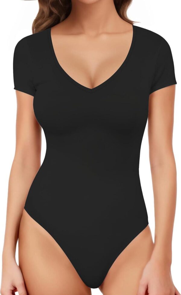 Womens V Neck Bodysuit Short Sleeve Bodysuits For Women Sexy Going Out Thong Body Suit Tops Shirts Basic Clothing