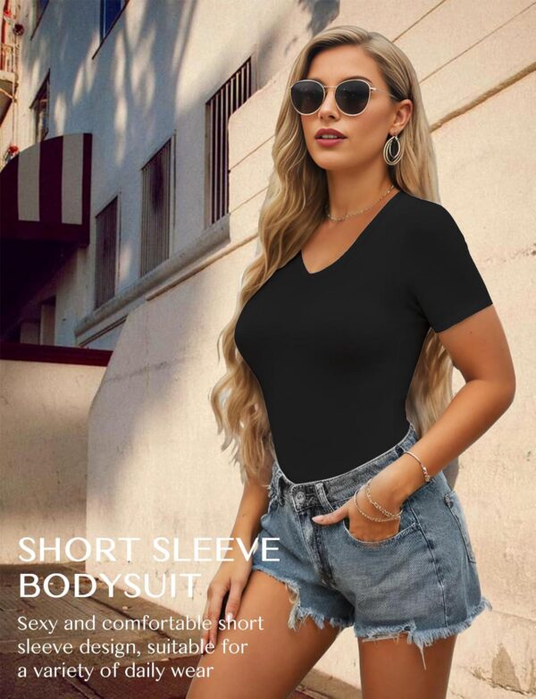 Womens V Neck Bodysuit Short Sleeve Bodysuits For Women Sexy Going Out Thong Body Suit Tops Shirts Basic Clothing - Image 4