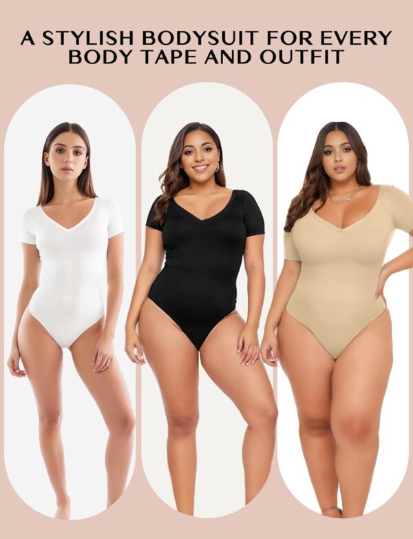 Womens V Neck Bodysuit Short Sleeve Bodysuits For Women Sexy Going Out Thong Body Suit Tops Shirts Basic Clothing - Image 7
