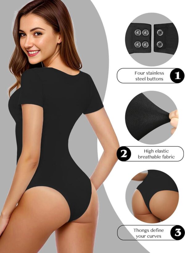 Womens V Neck Bodysuit Short Sleeve Bodysuits For Women Sexy Going Out Thong Body Suit Tops Shirts Basic Clothing - Image 2