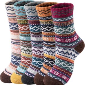 Womens Wool Socks - 5 Pairs Thick Soft Women's Socks, Winter Socks for Women Men, thermal socks for women