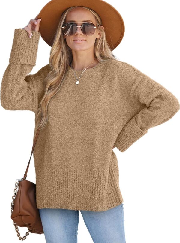 XIEERDUO Oversized Sweaters for Women Crewneck Long Sleeve Fuzzy Knit Warm Pullover Sweater - Image 3