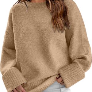 XIEERDUO Oversized Sweaters for Women Crewneck Long Sleeve Fuzzy Knit Warm Pullover Sweater