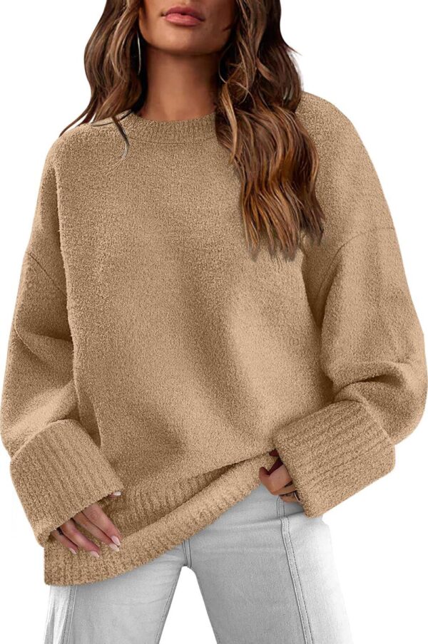 XIEERDUO Oversized Sweaters for Women Crewneck Long Sleeve Fuzzy Knit Warm Pullover Sweater