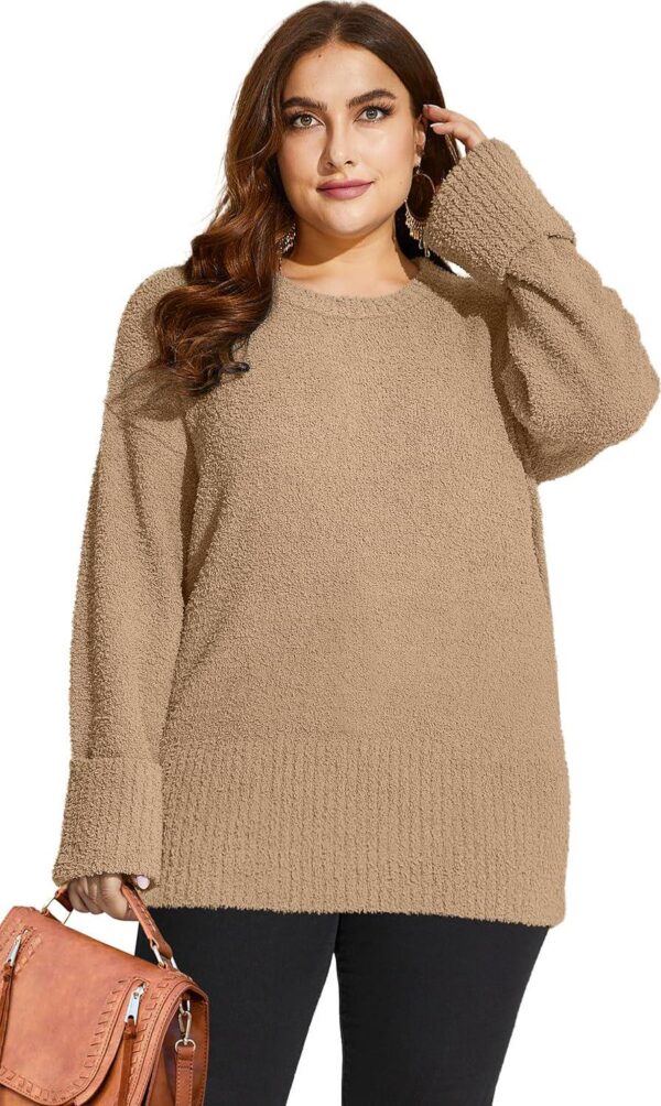 XIEERDUO Oversized Sweaters for Women Crewneck Long Sleeve Fuzzy Knit Warm Pullover Sweater - Image 4