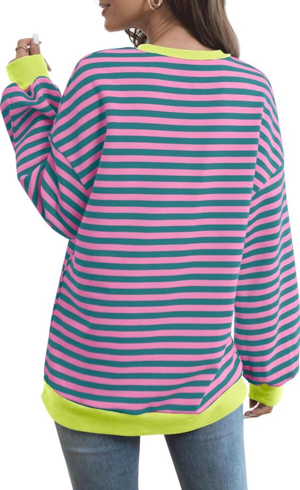 XIEERDUO Womens Crewneck Oversized Sweatshirt Striped Color Block Tops Long Sleeve Shirts Pullover Sweaters Y2K Clothes - Image 4