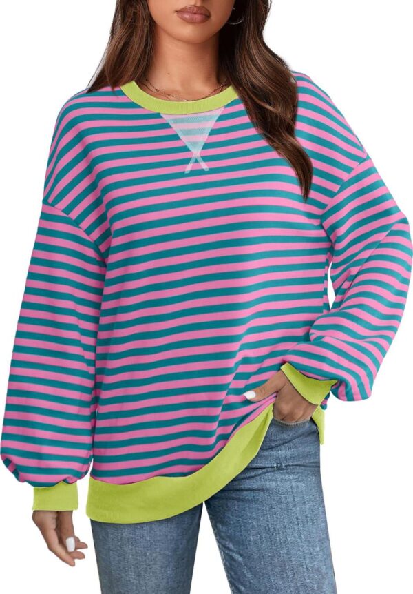XIEERDUO Womens Crewneck Oversized Sweatshirt Striped Color Block Tops Long Sleeve Shirts Pullover Sweaters Y2K Clothes - Image 2