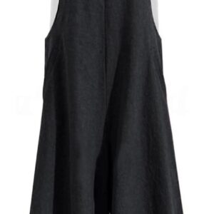 YESNO Women Casual Loose Long Bib Pants Wide Leg Jumpsuits Baggy Cotton Rompers Overalls with Pockets PZZTYP2