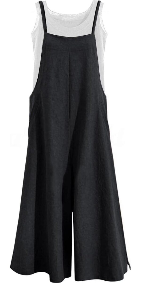 YESNO Women Casual Loose Long Bib Pants Wide Leg Jumpsuits Baggy Cotton Rompers Overalls with Pockets PZZTYP2