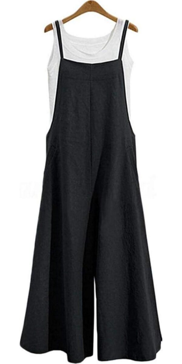YESNO Women Casual Loose Long Bib Pants Wide Leg Jumpsuits Baggy Cotton Rompers Overalls with Pockets PZZTYP2 - Image 3